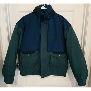 Hilton Down Puffer Jacket Mens L Blue Green Nylon Vintage Colorblock Winter Coat